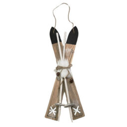 Samuel Alexander 55Cm Wooden Decorative Skis With White Fur & Bells Christmas Decoration - thumbnail 7