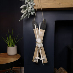 Samuel Alexander 55Cm Wooden Decorative Skis With White Fur & Bells Christmas Decoration - thumbnail 1