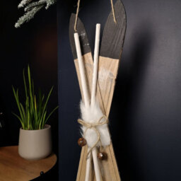 Samuel Alexander 55Cm Wooden Decorative Skis With White Fur & Bells Christmas Decoration - thumbnail 3