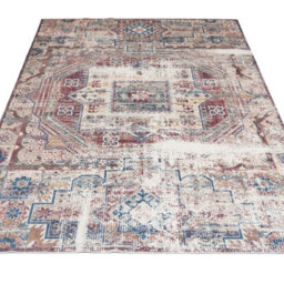 Loomed Washable Non-Slip Burgundy Distressed Area Rug 50Cm X 80Cm - thumbnail 2