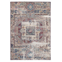 Loomed Washable Non-Slip Burgundy Distressed Area Rug 50Cm X 80Cm