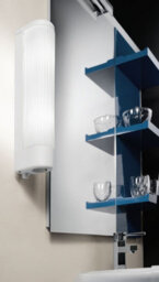 Stylish Wall Mirror Light With White Plastic And Grooved Glass Shade - E14 Bulb Compatible - thumbnail 3