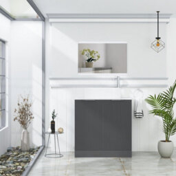 Royal Bathrooms Evora 800mm Graphite Grey Fluted Floor Standing Countertop Vanity Unit 2 Door With Peak Basin - thumbnail 2