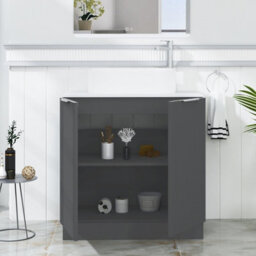 Royal Bathrooms Evora 800mm Graphite Grey Fluted Floor Standing Countertop Vanity Unit 2 Door With Peak Basin - thumbnail 3