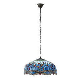 Luminosa Lighting Luminosa Dragonfly Tiffany 3 Light Large Ceiling Pendant Bronze, Blue - thumbnail 2