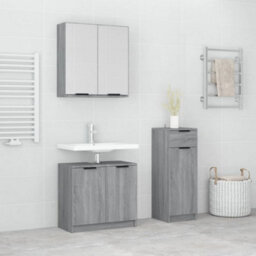 Berkfield Stylish 3 Piece Bathroom Cabinet Set Grey Sonoma Engineered Wood - thumbnail 2