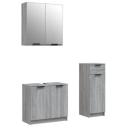 Berkfield Stylish 3 Piece Bathroom Cabinet Set Grey Sonoma Engineered Wood - thumbnail 1