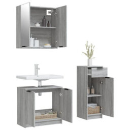 Berkfield Stylish 3 Piece Bathroom Cabinet Set Grey Sonoma Engineered Wood - thumbnail 4