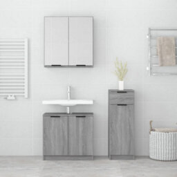Berkfield Stylish 3 Piece Bathroom Cabinet Set Grey Sonoma Engineered Wood - thumbnail 3