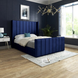 DS Living Oxford Upholstered Soft Touch Plush Blue Velvet Bed Frame 6Ft - thumbnail 1