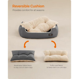 Dog Sofa Bed, Comfortable Raised Pet Bed With Reversible Cushion And Anti-Slip Bottom, Dove Grey And Sand Beige - thumbnail 5