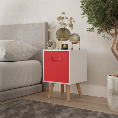 Urbn-Living Urbnliving 51Cm Height White Wooden Cube Storage Bookcase Beech Legs Bedroom Bedside With Red Inserts - image 1
