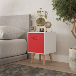 Urbn-Living Urbnliving 51Cm Height White Wooden Cube Storage Bookcase Beech Legs Bedroom Bedside With Red Inserts