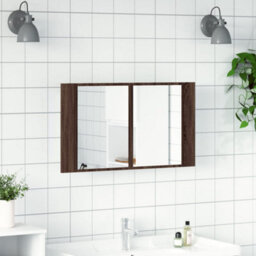 Berkfield Led Bathroom Mirror Cabinet Brown Oak 80X12X45 Cm Acrylic - thumbnail 3