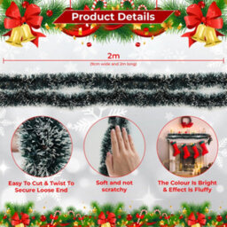 Neel Blue Green & White Metallic Shiny Christmas Tinsel Garland For Xmas Tree & Home Decorations, 2M X 9Cm - thumbnail 2