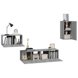 Berkfield Classic 4 Piece Tv Cabinet Set Grey Sonoma Engineered Wood - thumbnail 4