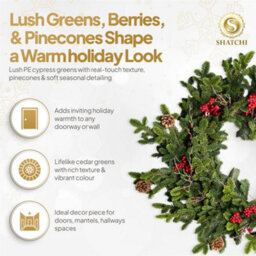 Shatchi Fir Christmas Wreath 80Cm Pe Material Artificial Door Wreath For Door - thumbnail 3