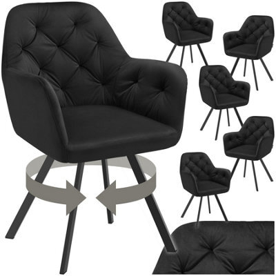 Tectake Set Of 6 Armchair Lucia - Padded, Quilted Pattern, 180 Degree Swivel Chair  - Black - image 1
