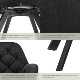 Tectake Set Of 6 Armchair Lucia - Padded, Quilted Pattern, 180 Degree Swivel Chair  - Black - thumbnail 5