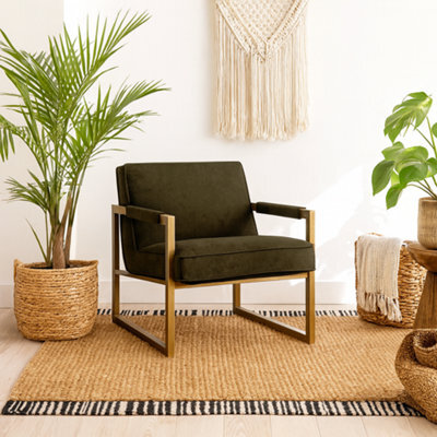 Wyld Haus Firenze Olive Velvet Armchair With Bronze-Style Frame - image 1