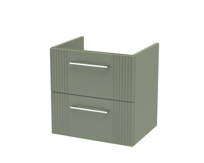 Hudson Reed Deco Wall Hung 2-Drawer Vanity Unit, Compact Modern Vanity Unit In Bathroom With Bar Handle Design, Satin Green - image 1