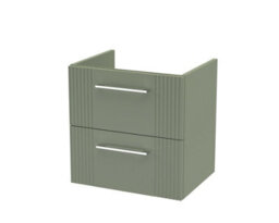 Hudson Reed Deco Wall Hung 2-Drawer Vanity Unit, Compact Modern Vanity Unit In Bathroom With Bar Handle Design, Satin Green