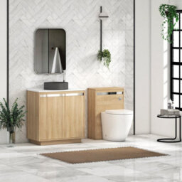 Royal Bathrooms Orion 800mm Natural Oak Floor Standing Plain White Countertop Vanity Unit 2 Door With Art Round Basin & Chrome Accent Trim - thumbnail 3