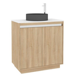Royal Bathrooms Orion 800mm Natural Oak Floor Standing Plain White Countertop Vanity Unit 2 Door With Art Round Basin & Chrome Accent Trim - thumbnail 6