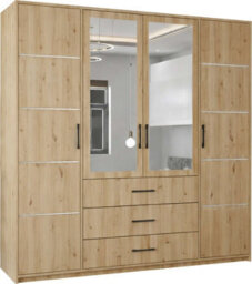 M N Furniture Ltd Bruno Modern 4-Door Wardrobe With Mirror With 3 Storage Drawers, Spacious Design - Artisan W200Cm X H200Cm - thumbnail 2