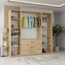 M N Furniture Ltd Bruno Modern 4-Door Wardrobe With Mirror With 3 Storage Drawers, Spacious Design - Artisan W200Cm X H200Cm - thumbnail 3