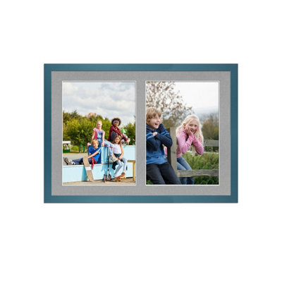 AK Frames 20X14 Navy Blue Sleek Multi Photo Frame With Silver Mount - Holds 2 Apertures (2X) A4 Photos - image 1