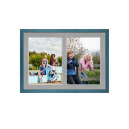 AK Frames 20X14 Navy Blue Sleek Multi Photo Frame With Silver Mount - Holds 2 Apertures (2X) A4 Photos - thumbnail 1