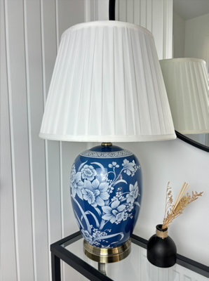 Downton Interiors Blue Oriental Ceramic Table Lamp With Pleated Shade - image 1