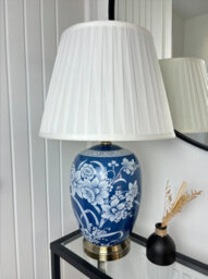 Downton Interiors Blue Oriental Ceramic Table Lamp With Pleated Shade - thumbnail 1