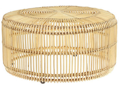 Beliani Rustic Light Wood Rattan Coffee Table 84Cm With Iron Drum Frame - image 1