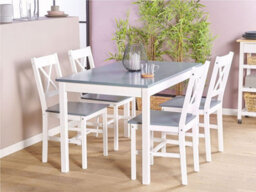Beliani Dining Set Moana Pine Wood White 4 Seater - thumbnail 2