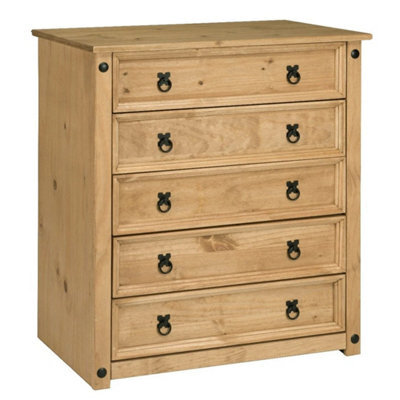 Chest Of Drawers Pine 5 Drawer Solid Pine Mexican Wax - image 1