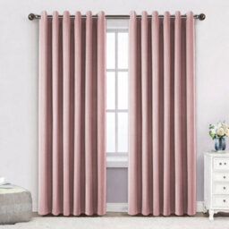 Bedlooms Blush Pink Linen Curtain 100% Blackout Thermal Insulated Eyelet Curtain (Pair) 66 X 72 Inches With Tie Back Two