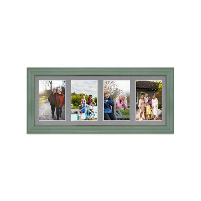 AK Frames 50X20Cm Green Classic Multi Photo Frame With Mid Grey Mount - Holds 4 Apertures (4X) 6X4 Photos - image 1