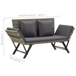 Berkfield Garden Bench With Cushions Grey 176 Cm Poly Rattan - thumbnail 9