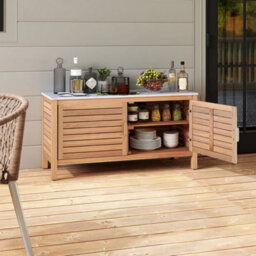 Patio Storage Cabinet 2 Door Acacia Wood Storage Container - thumbnail 6