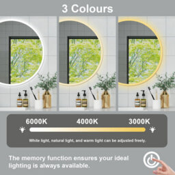 Probaty Bathrooms Bathroom Round Mirror 3-Colour Led 80X80Cm With Anti-Fog And Memory Function,backlit Wall Vanity Mirror,touch Sensor Switch - thumbnail 2