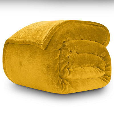 Ameha Fleece Plain Blanket, Lightweight & Reversible Throw For Travel, Bed & Sofa Blanket, Ochre Super King 230X270Cm - image 1