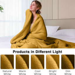 Ameha Fleece Plain Blanket, Lightweight & Reversible Throw For Travel, Bed & Sofa Blanket, Ochre Super King 230X270Cm - thumbnail 3