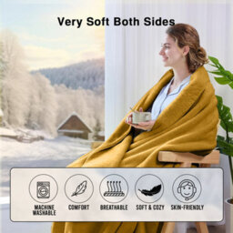 Ameha Fleece Plain Blanket, Lightweight & Reversible Throw For Travel, Bed & Sofa Blanket, Ochre Super King 230X270Cm - thumbnail 4