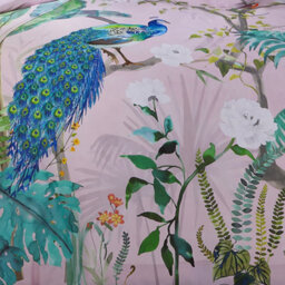 Soirée Peacock Jungle 100% Cotton Sateen Pink Duvet Cover Set - thumbnail 6