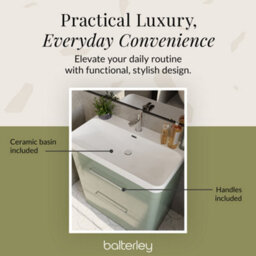 Balterley Croxden 800mm Floor Standing 2 Drawer Vanity Unit With Ceramic Basin - Fern Green - thumbnail 7
