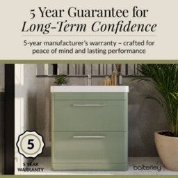 Balterley Croxden 800mm Floor Standing 2 Drawer Vanity Unit With Ceramic Basin - Fern Green - thumbnail 6