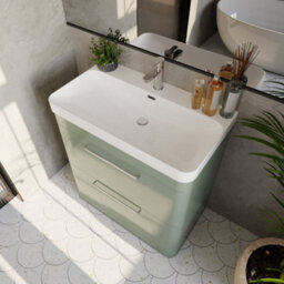 Balterley Croxden 800mm Floor Standing 2 Drawer Vanity Unit With Ceramic Basin - Fern Green - thumbnail 3