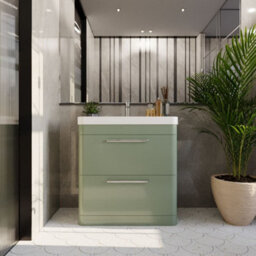Balterley Croxden 800mm Floor Standing 2 Drawer Vanity Unit With Ceramic Basin - Fern Green - thumbnail 2